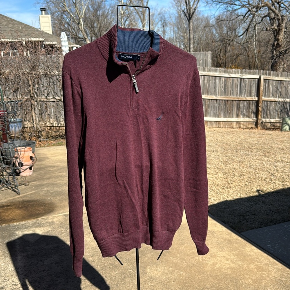 NWT Nautica s half zip pullover Burgundy Blue Cotton